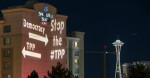 Campaign to stop the TPP,  light brigade in Seattle. Photo Backbone Campaign.