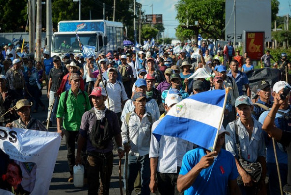 One of the many demonstrations by small farmers who came to Managua from the southern Caribbean coastal region to protest the construction of an inter-oceanic canal that would displace thousands of rural families and cause severe environmental damage. Credit: Carlos Herrera/IPS