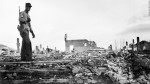A US soldier walks around the rubble of Hamhung, North Korea, in an undated photo.