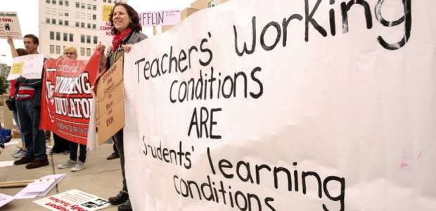 Philly teachers organized their co-workers to participate in a mass call-off day this May Day. Photo: Caucus of Working Educators