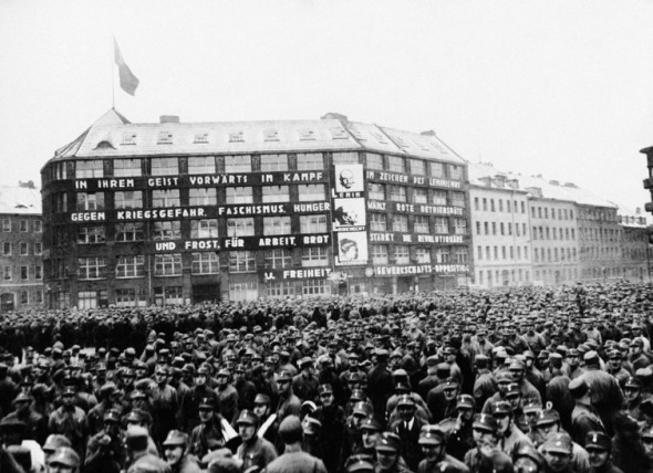 Thousands of Nazi storm troops demonstrate in a Communist neighborhood in Berlin on Jan. 22, 1933. Thirty-five Nazis, Communists and police were injured during clashes. AP Photo